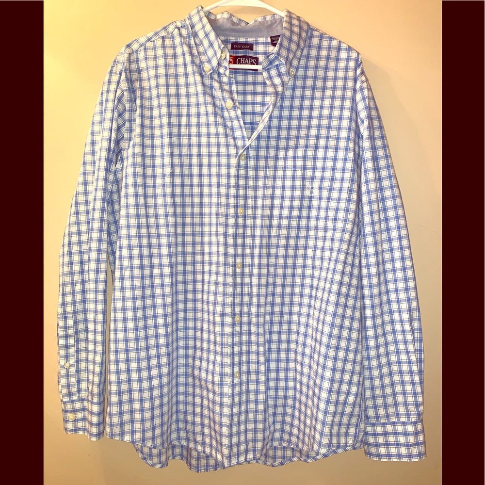 Chaps L blue white checkered button down shirt